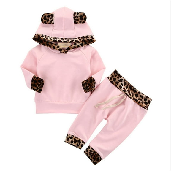 SJLDQY Baby Girls Hooded Tracksuit Set Soft Jogger Outfit Casual Leopard Print Fall Winter Clothing