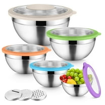 Vesteel Mixing Bowls with Lids Set of 8, Stainless Steel Prep Bowls with Upgraded Airtight Visible Lid, Metal Nesting Bowl Attach with 3 Graters for Kitchen Grating/ Shredding / Mixing - Multicolor