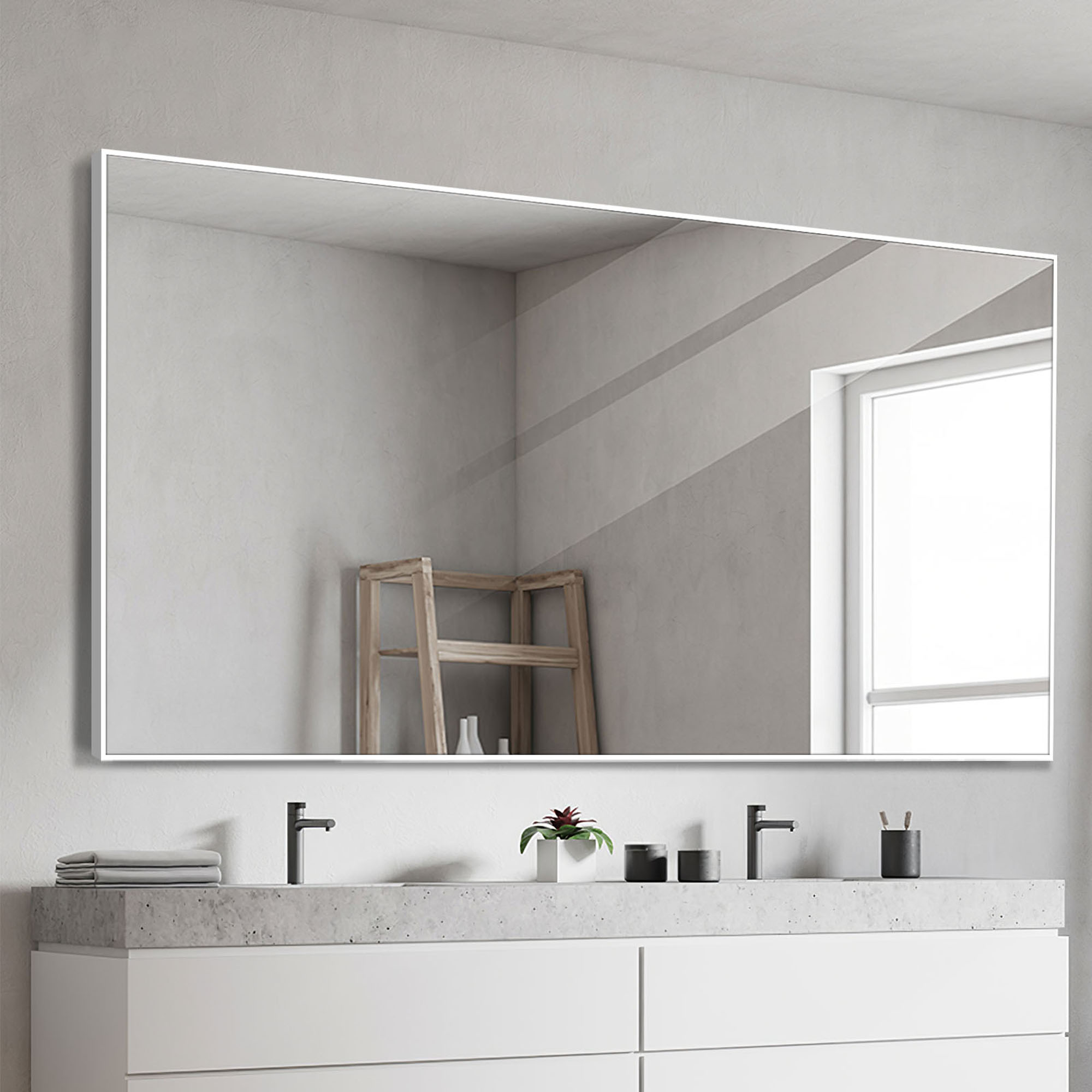 30 in x 70 in White Modern Wall Mirror