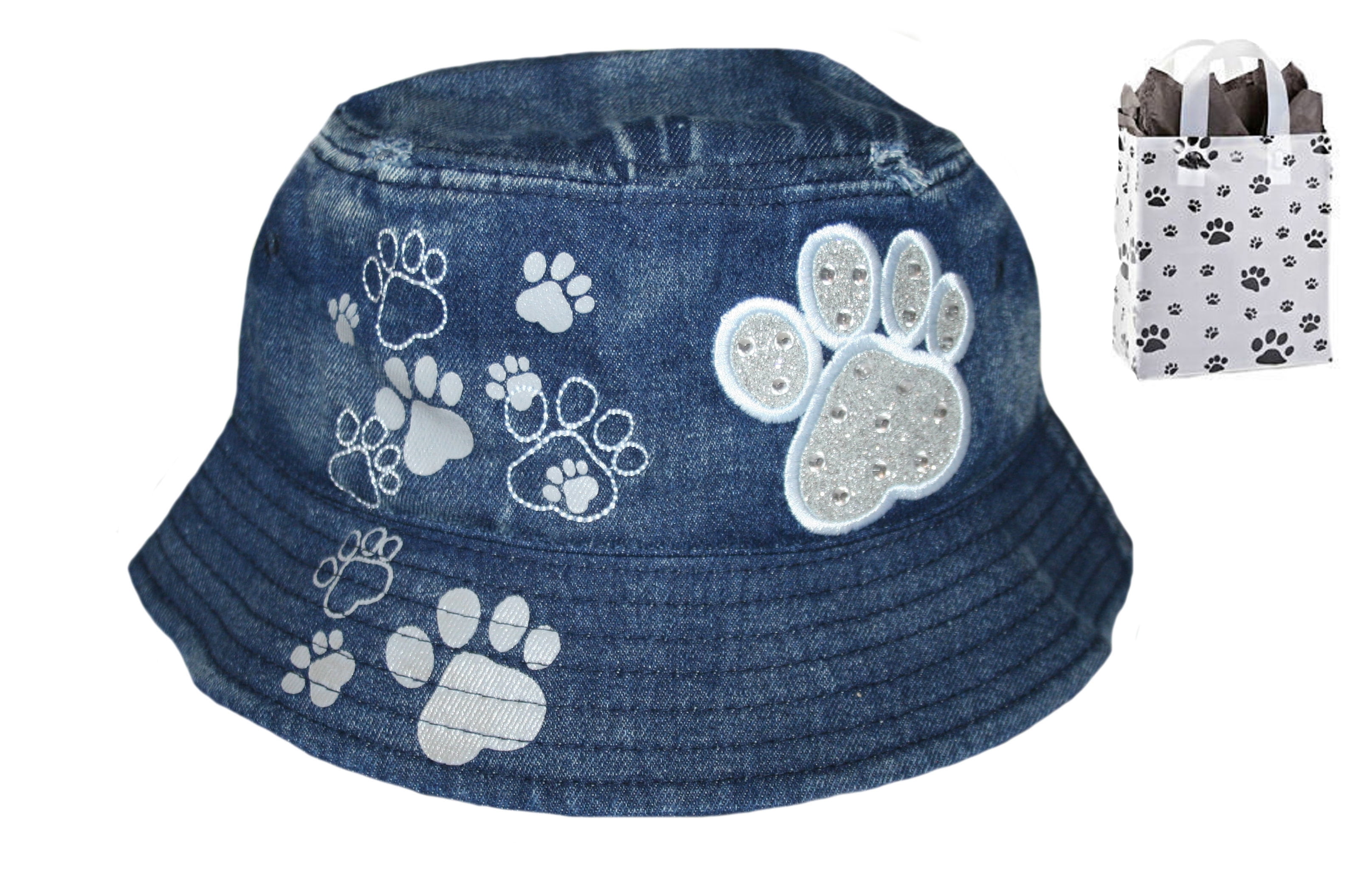 Paw Print Bling Adult Distressed Look Bucket Hat & Bag MultiPack Gift
