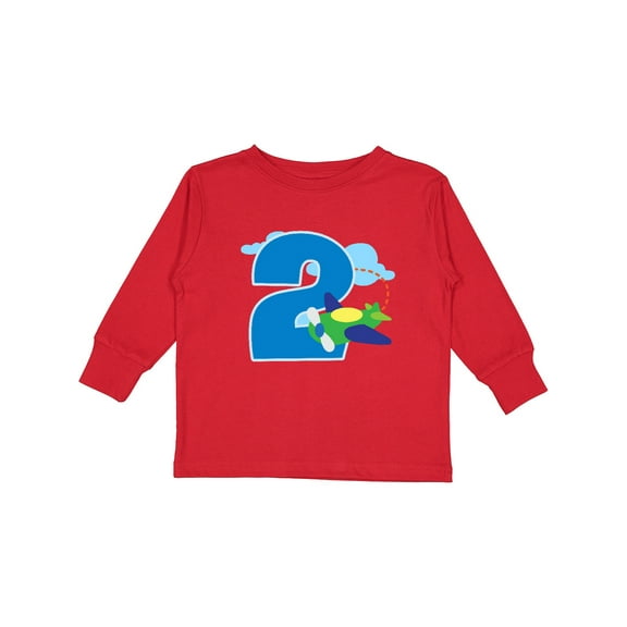 Inktastic 2nd Birthday Airplane Boys 2 Year Old Boys Long Sleeve Toddler T-Shirt