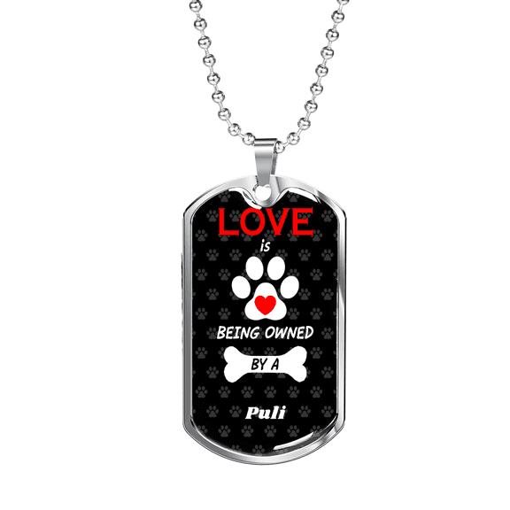 Puli Love Is Dog Tag Necklace Stainless Steel 24" Chain Silver Tone or Gold Tone
