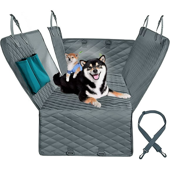 Dog Car Seat Rear Back Cover for Cars & SUVs Pet Carrier Hammock Cushion Protector at esh Waterproof Zipper and Pocket and Safety Rope for Dog Travel (Gray, 152X143cm)