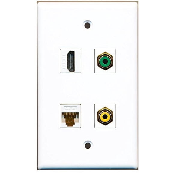 RiteAV - 1 Port HDMI 1 Port RCA Yellow 1 Port RCA Green 1 Port Cat6 Ethernet White Wall Plate