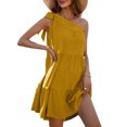 thumbnail image 1 of Vestidos De Playa Vestido corto de mujer con pliegues y cuello de un hombro para cóctel (amarillo L) Ygjytge para Mujer Amarillo T S, 1 of 6