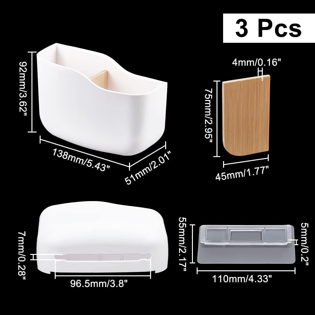 3Pcs Adhesive Wall Mount Control Holder No Punching Phone Organizer Box Adhesive Control Holder Wall Mount Remote Tray Remote Organizer Box Home Office Desk Phones Charging diy White