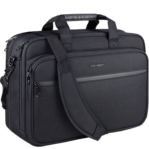 KROSER 17.3" Laptop Bag Premium Laptop Messenger Bag Fits Up to 17.3 Inch Laptop Shoulder Bag Expandable Water-Repellent Computer Bag with