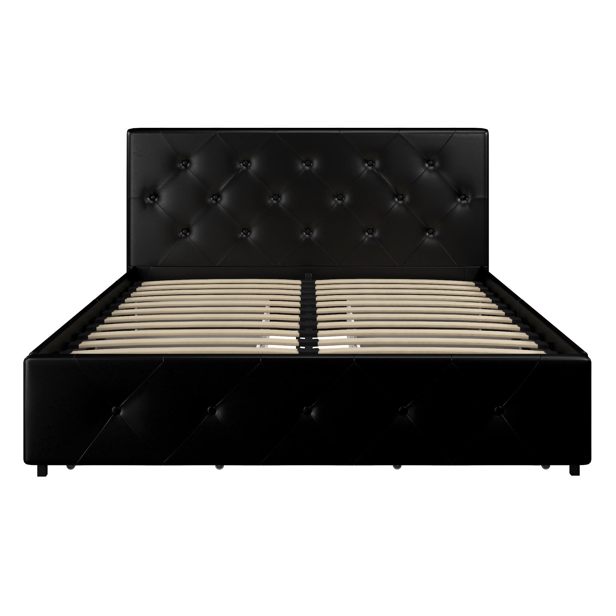 River Street Designs Dean Upholstered Bed With Storage, Black Faux Leather, Full