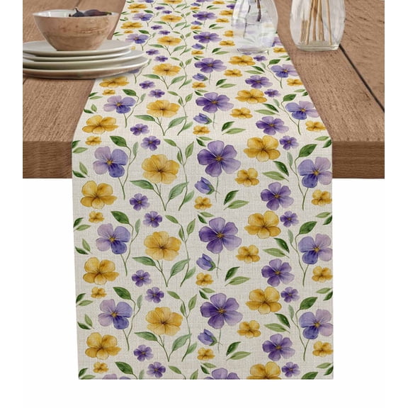Table Runner Purple Yellow Flowers Table Decoration for Kitchen Dinning Linen Background Table Decoration for Indoor Outdoor Party Wedding Decor 13x72 Inch