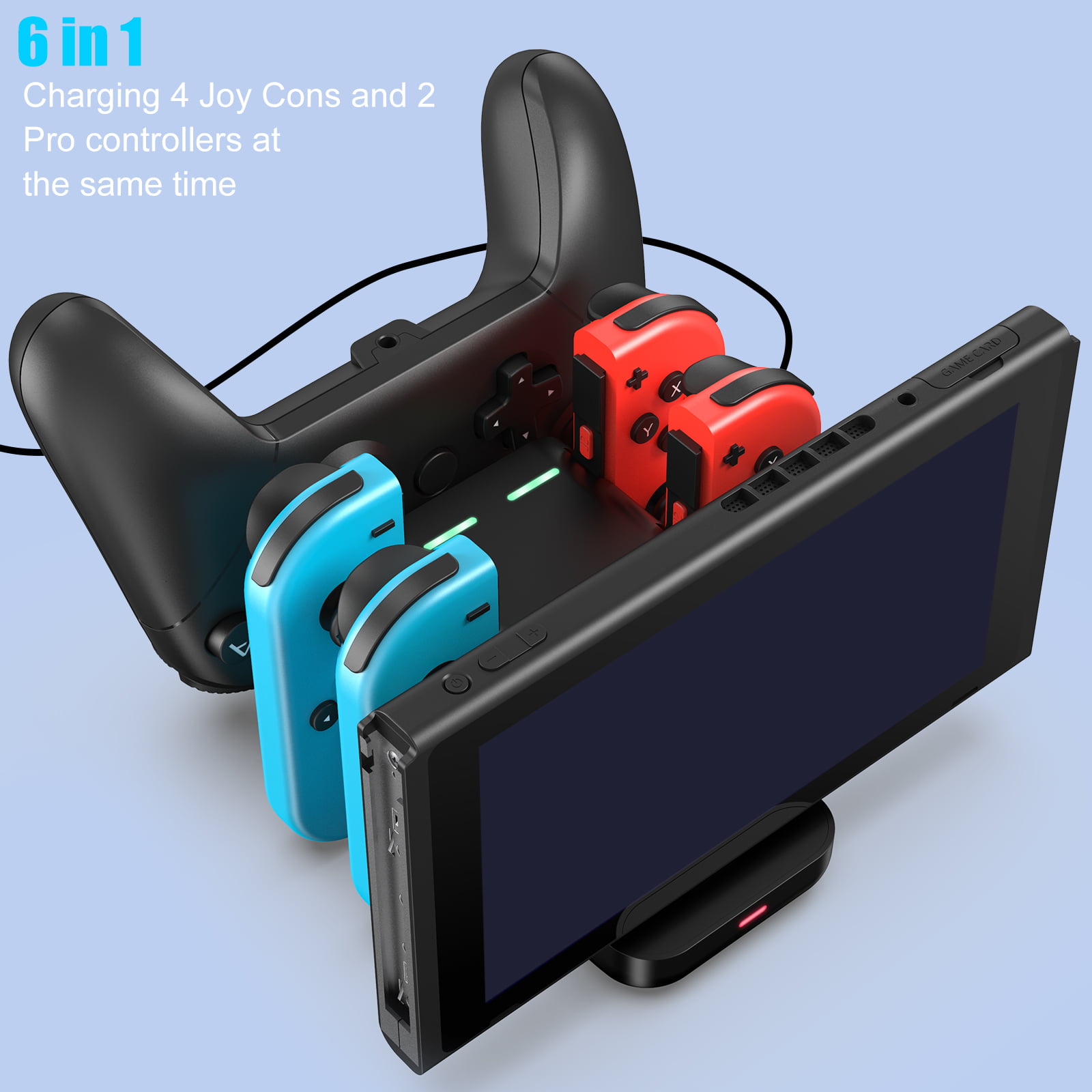 Fyydes Accessories for Switch,Controller Charging Dock Overcharge  Protection Plug and Play Easy Access Charging Dock with 10 Game Card Slot  for Switch,Controller Charging Dock Station 