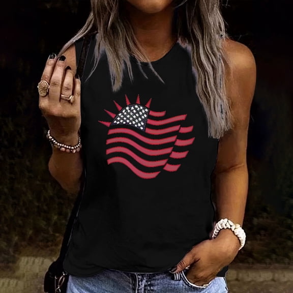 Goodtrade8 Womens July 4th Tank Tops Summer Pullover Casual Graphic Patriotic Red White and Blue Sleeveless Shirts Crew Neck Tanks for Women Workout