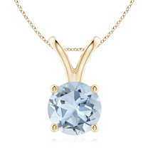 ANGARA Natural V-Bale Round 2.3 ct Aquamarine Solitaire Pendant in 14K Yellow Gold for Women (Size-9mm) | March Birthstone, Birthday, Anniversary, Jewelry Gift for Women | Natural Aquamarine Necklace