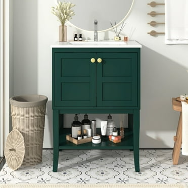 24'' Bathroom Vanity with Top Single Sink, Modern Bathroom Storage Cabinet with 2 Doors,