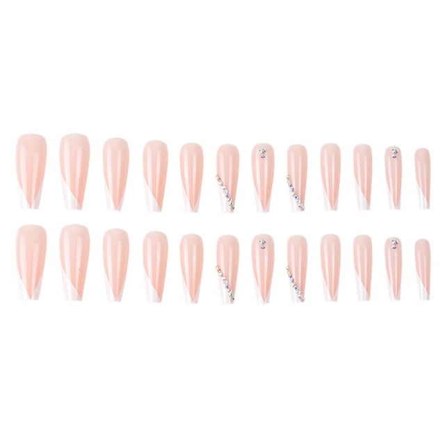 Uñas postizas de bailarina, punta francesa blanca, uñas acrílicas artificiales, pegamento brillante en las uñas, 24 Uds.
