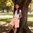 thumbnail image 5 of OGLCCG Girls Plaid Bermuda Shorts Knee Length Wide Leg Shorts with Pockets Loose Casual Elastic Waist Summer Shorts 4-14 Years, 5 of 7