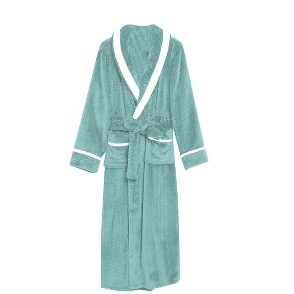 JTieacloth Big & Tall Nightshirt Men's Extra Long And Thick Flannel Couples' Bathrobe Plus Size Sleepwear Green