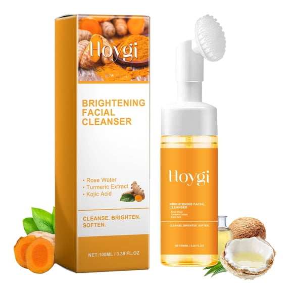 Limpiador facial de cúrcuma HOYGI con cepillo 100 ml, limpiador espumoso
