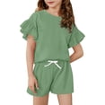 thumbnail image 2 of Girls Summer Outfits 2 Piece Sets Ruffle Short Sleeve Shirts and Shorts Set Kids Clothes With Pockets, 2 of 3