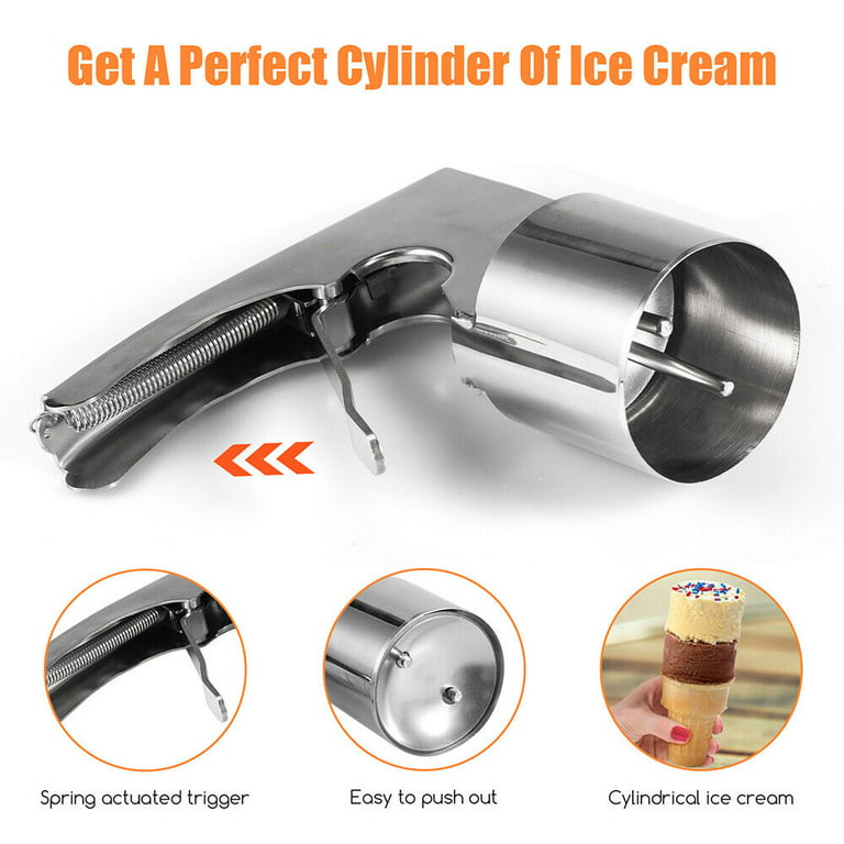 Ice Cream Scoop - Stainless Steel, Old Time Cylindrical Design with Spring-Powered Trigger for Easy Release | Easy to Clean | Big Volume Scoops 