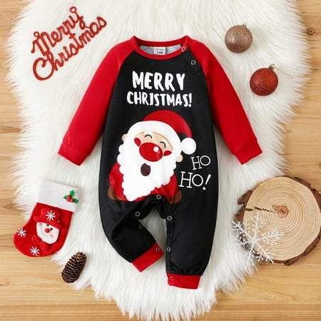 

PatPat Christmas Baby Boy Santa Claus & Letter Print Raglan-sleeve Jumpsuit