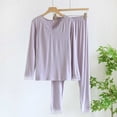 thumbnail image 2 of Xfvqtps Womens Pajama Set Solid Color Lace Edge Pullover V Neck Long Sleeve Long Pants Straight Legs Cozy Comfortable Soft House Warm Fall Top and Long Pants Set Purple, 2 of 6