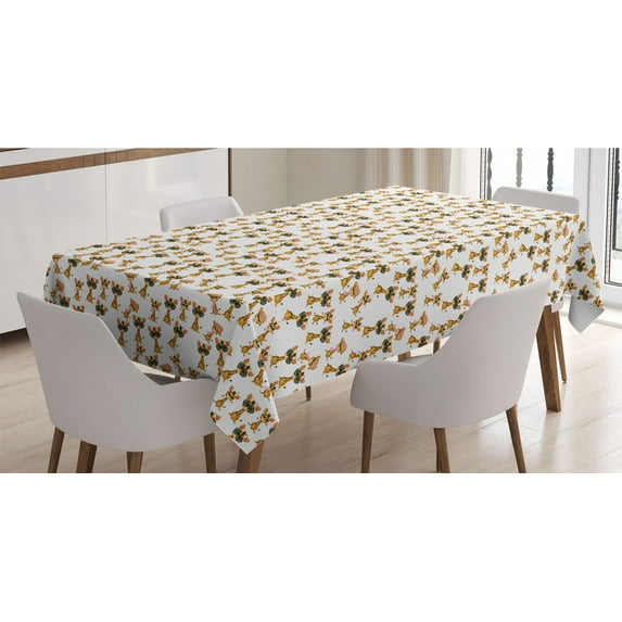 Giraffe Tablecloth, Safari Animal Romantic Characters Boy and Girl Mascots, Rectangle Satin Table Cover Accent for Dining Room and Kitchen, 60" X 84", Pale Brown Yellow Pink, by Ambesonne