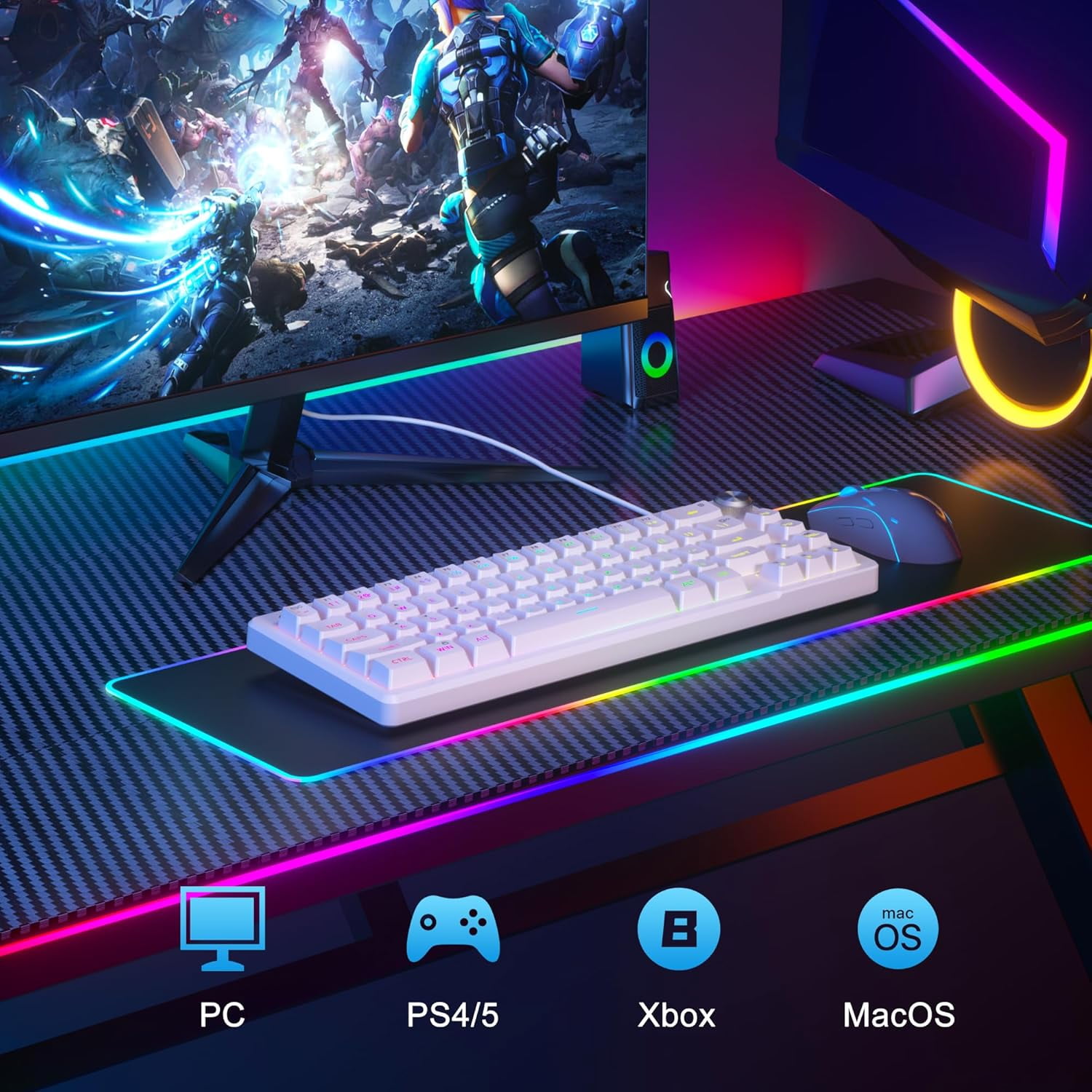 MageGee 60% Gaming Keyboard - TS68 Compact Mechanical-Style Tactile Feel, RGB Backlit with Smart Knob, 68 Keys Ergonomic Design, 18-Key Anti-Ghosting