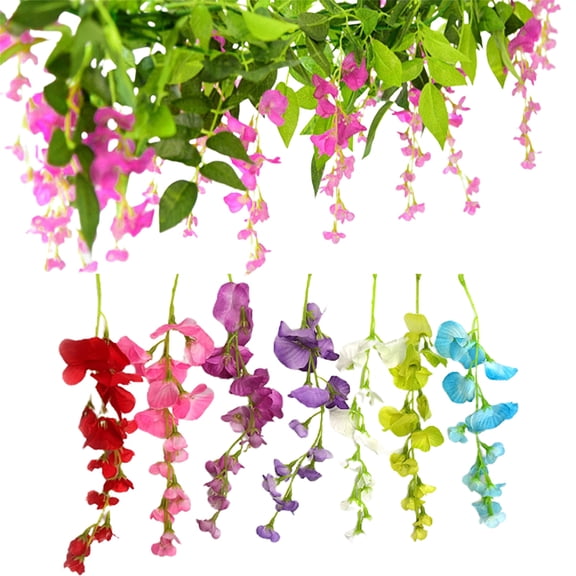 SunRoad 200CM Artificial Wisteria Flower Garland Realistic Home Wedding Garden Indoor Outdoor Wall Hanging Faux Climbing Floral Greenery Drooping Ivy Decoration