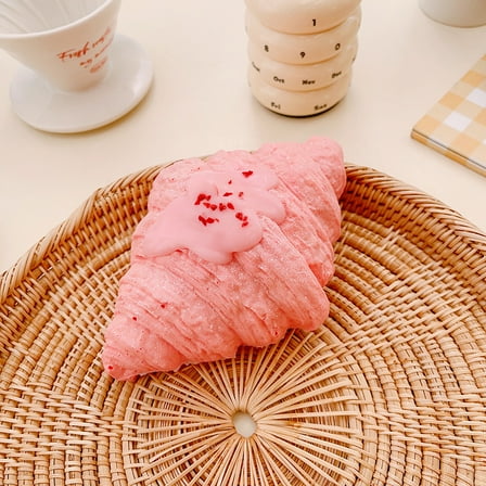 Zhuge Delightful Croissant Bread Squishies, Scented Slow Rising Fidget, Realistic Stress Relief with Restaurant Decor Use, Pink