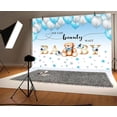 thumbnail image 3 of 9 x 6 ft We Can Bearly Wait Bear Backdrop Bear Baby Shower Party Backdrop Teddy Watercolor Blue Balloons Star Leaves Background Baby Shower Boy Birthday Party Decor Newborn Photo Shoot Decor Props, 3 of 5