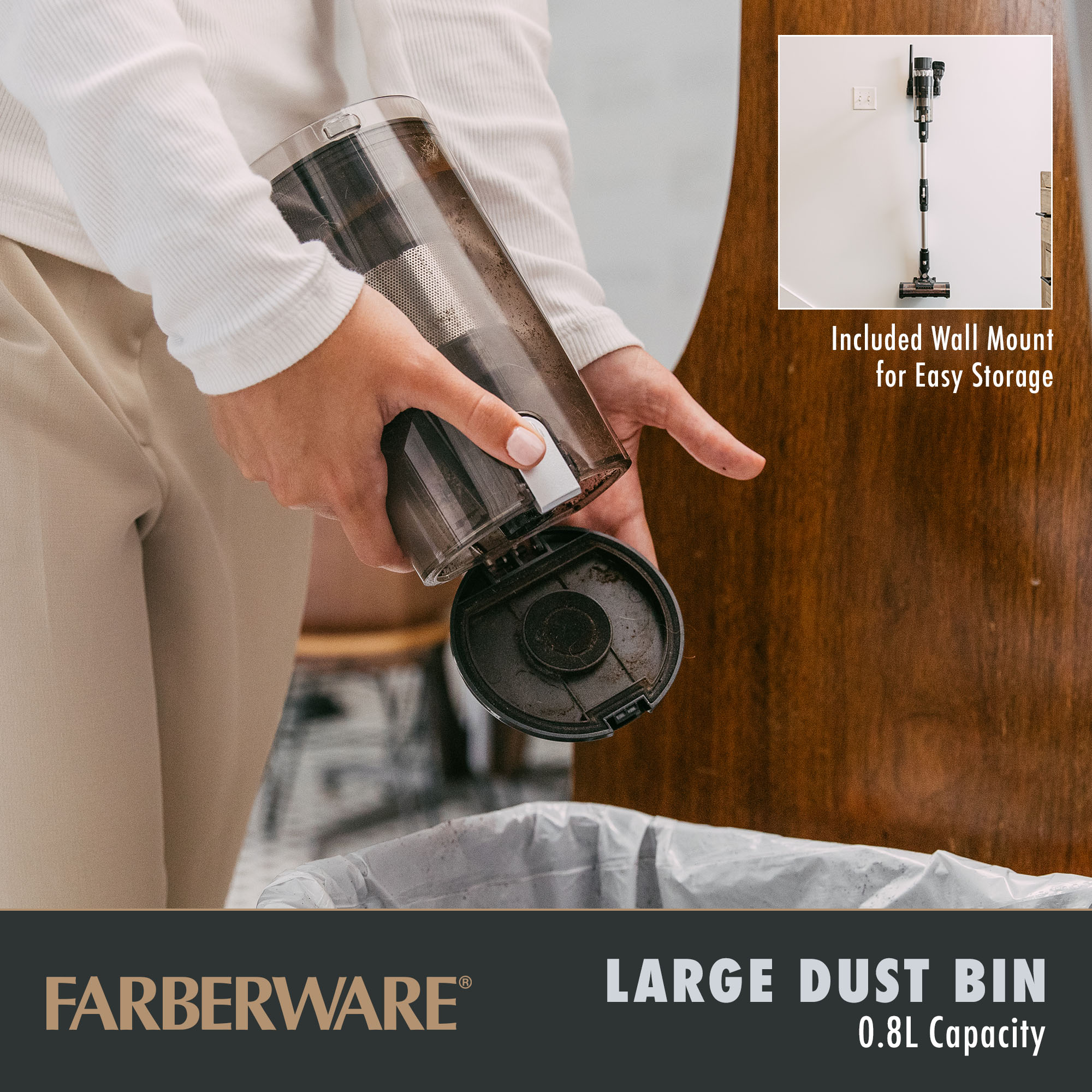 Farberware Cordless Platinum Stick Vacuum Cleaner, Smart Sensor Technology for Carpet and Hard Floors, Bendable Design, Converts to Handheld Vacuum