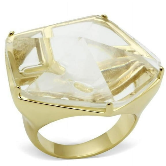 Alamode VL007-7 Women Gold Brass Ring with Synthetic in Clear - Size 7