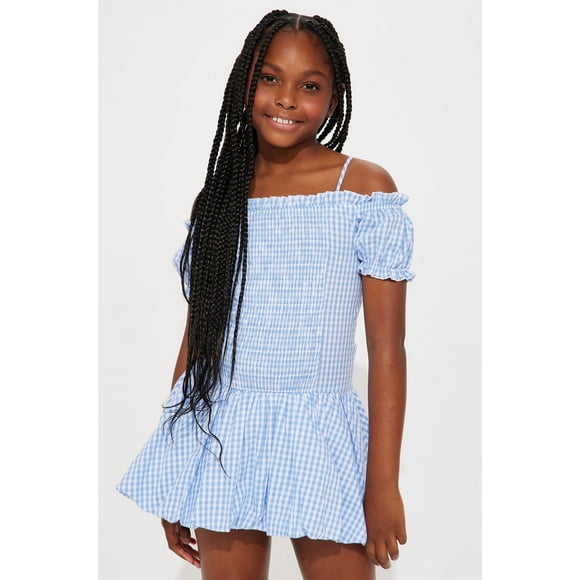 Layla Gingham Bubble Hem Dress - Blue