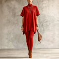 thumbnail image 2 of Szluipve 2 Piece Sets for Women 2 Piece Knit Loungewear Set Turtleneck Short Sleeve Oversized Tunic Top & Ribbed High Waist Leggings Casual Loose Fall Winter Outfit Suit Red S, 2 of 7