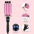 thumbnail image 5 of 3 Barrel Curling Iron Wand, Jungle Wave 1" Ceramic Triple Barrels Hair Crimper with LCD Display, Gift for Mother's Day, Pink, 5 of 10