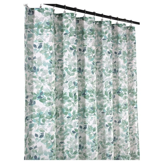 Exlonjet Bathroom Fabric Shower Curtain: Nature Teal Blue Green White Leaf Pattern on Faux Linen