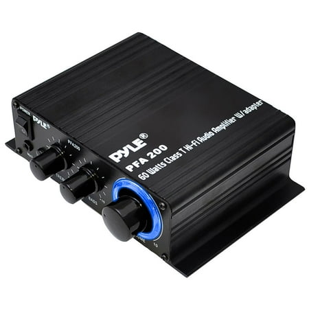 1066 Dual Channel - PYLE PFA200 - Home Mini Audio Amplifier - 60W Portable Dual Channel Surround Sound HiFi Stereo Receiver w/ 12V AC Adapter, AUX, MIC IN, Supports Smart Phone, iPhone, iPod, MP3 For 2-8ohm Speakers