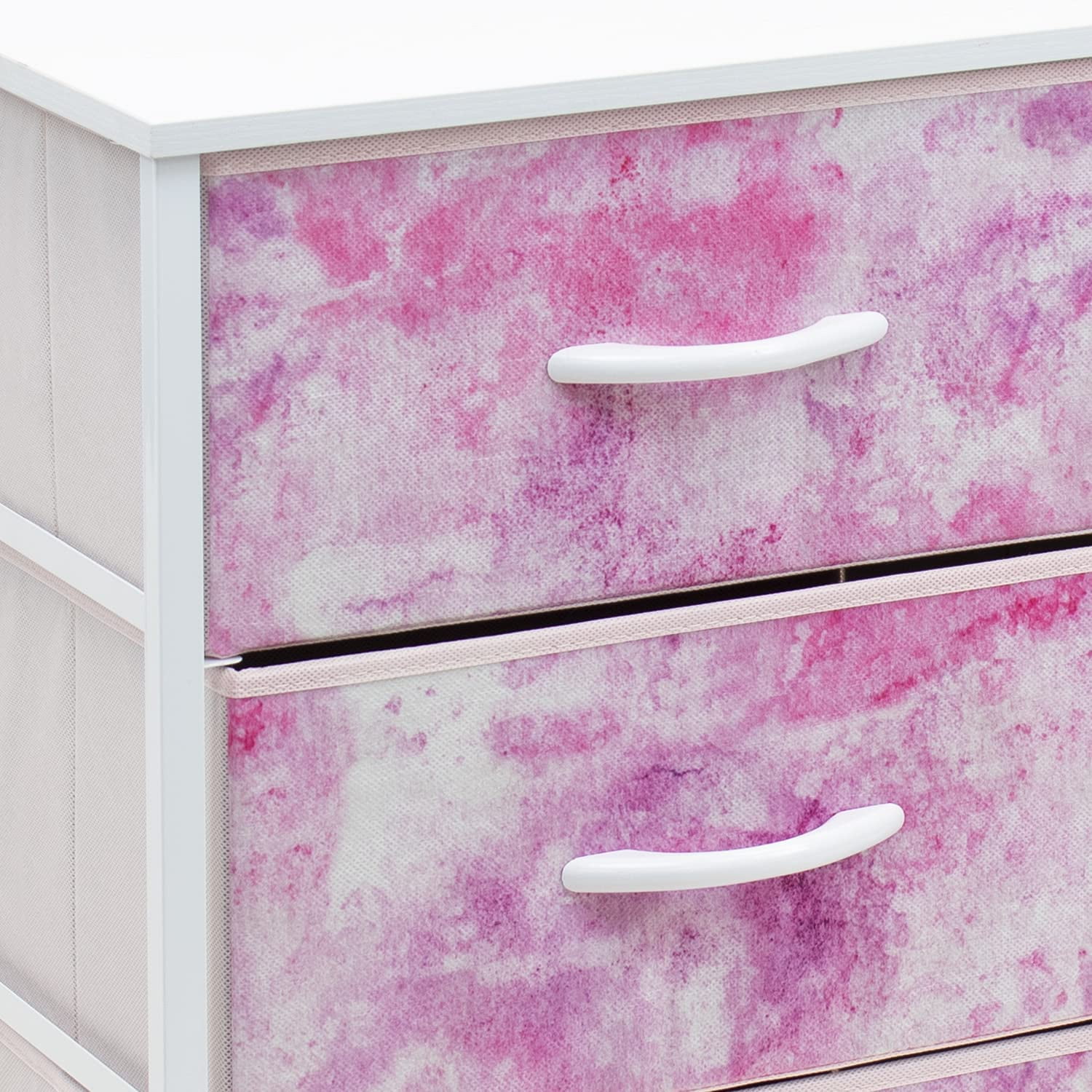 Sorbus Dresser with 6 Drawers - Furniture Storage Chest Tower Unit for Bedroom, Hallway, Closet, Office Organization - Steel Frame, Wood Top, Tie-dye Fabric Bins (6-Drawer, Pink)
