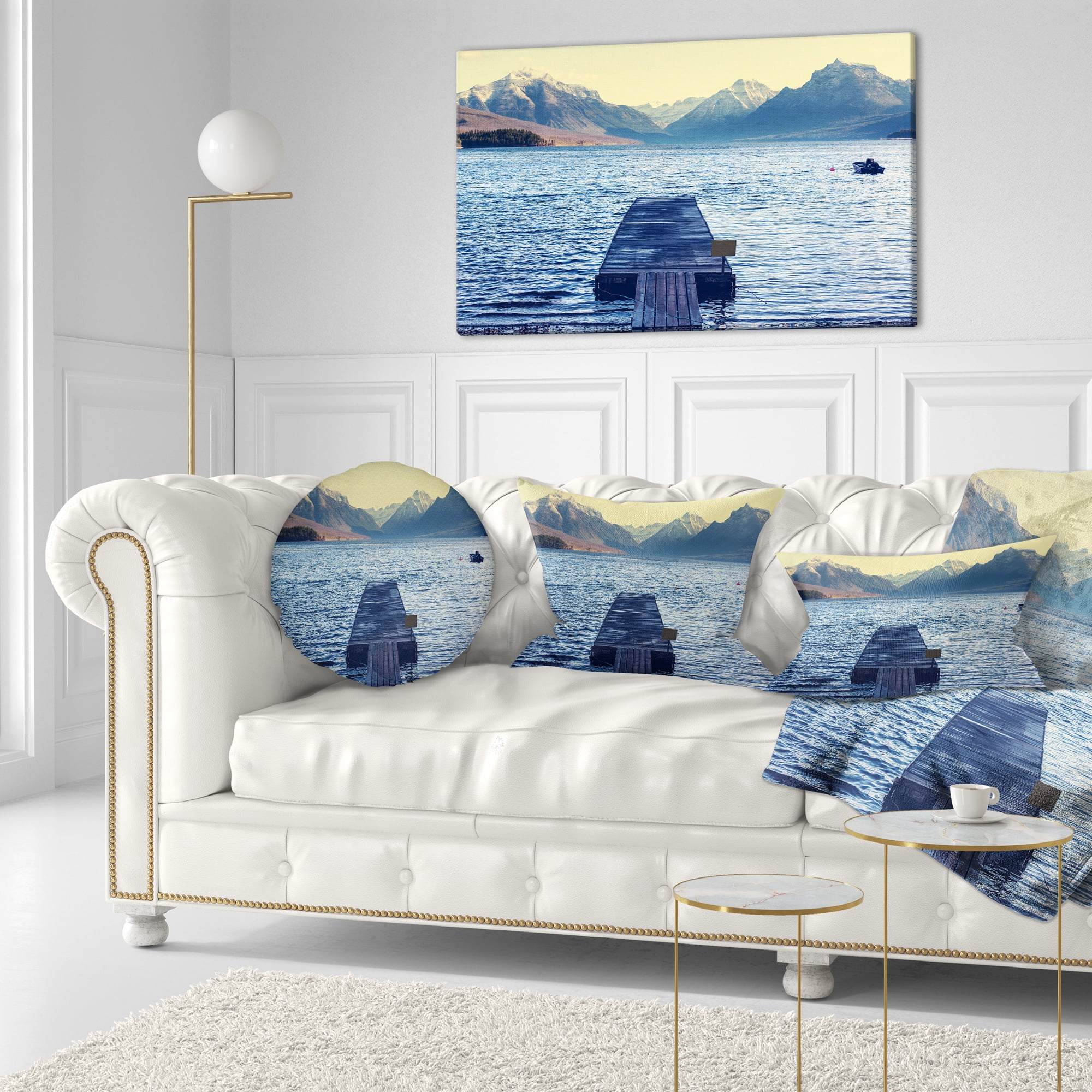 Designart 12" x 20" Blue Polyester Throw Pillow