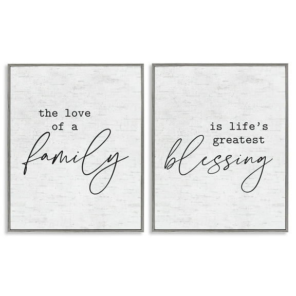 Stupell Industries Love of Family is Life's Greatest Blessing Minimal Quote Framed Wall Art Design by Lettered and Lined, 2 Piece, 11" x 14", Gray Framed