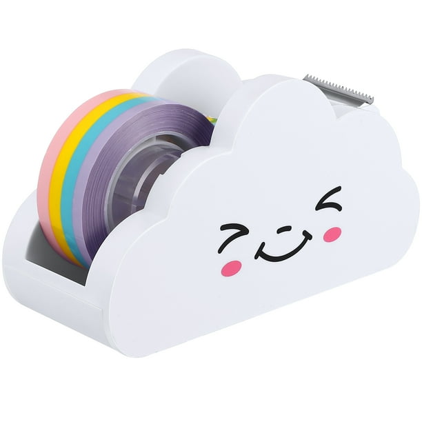 Precioso dispensador de cinta adhesiva de nubes con cinta de arcoíris. Material de papelería para la escuela y la oficina.