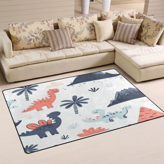 Dinosaurs Pattern Soft Polyester Area Rug 31''x20'', Non Slip, Memory Foam, Water Absorbent