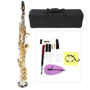 Qulable Professional Brass Soprano Straight Saxophone Silver Plated Tube Gold Key Sax with Carrying Bag