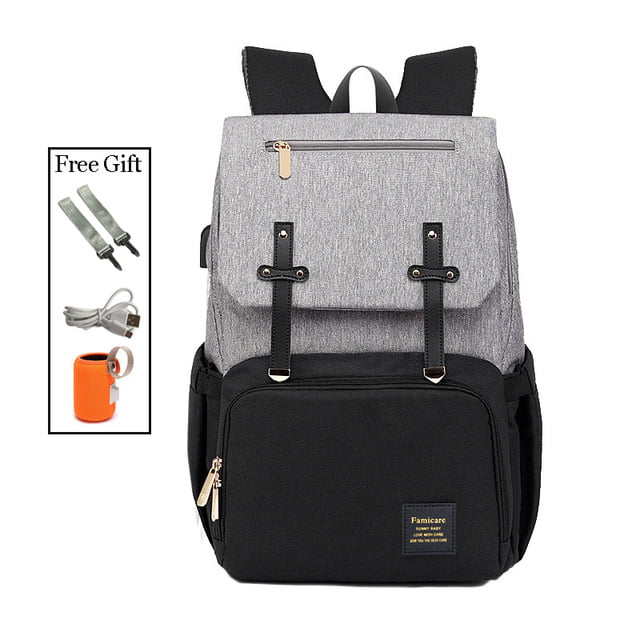 Diaper Bags USB Port Waterproof Mummy Nursing Stroller Baby Care Nappy Backpacks 