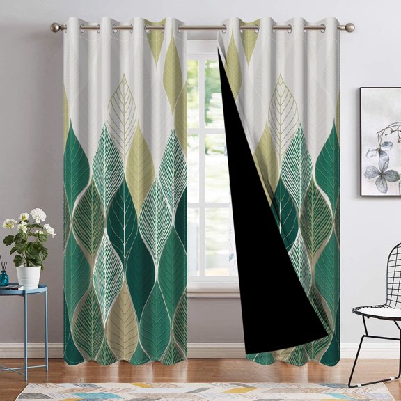 Nanqianyi Curtainking Blackout Curtains for Living Room Bedroom 42"W x 84"L, Green Leaf Pattern Curtain Panel Pair, Set of 2