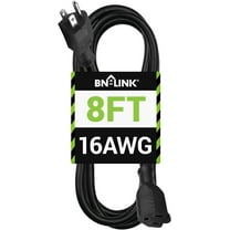 BN-LINK 8ft Indoor/Outdoor Extension Cord 16/3 SJTW, Black, Water & Weather Resistant, 3-Prong Grounded Plug for Landscaping & Holiday Decorations, Home & Office, 13A ETL