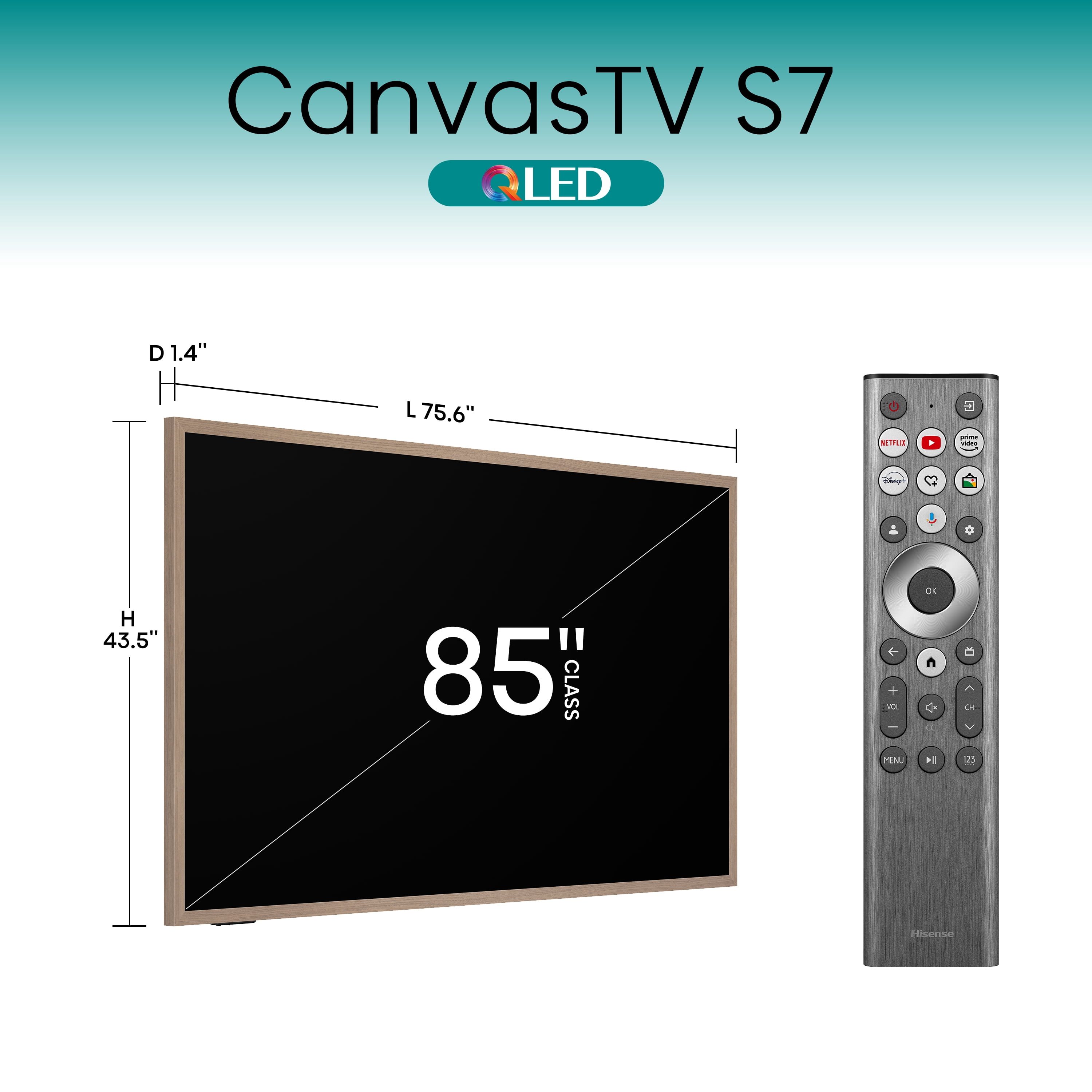 Hisense 85-Inch Class QLED 4K S7N CanvasTV™ Series Dolby Vision HDR Google Smart TV (85S7N, 2024 Model) - Art Mode, Anti-Glare Panel, H, Hi-Matte Display, Frame & UltraSlim Wall Mount Included, 144Hz