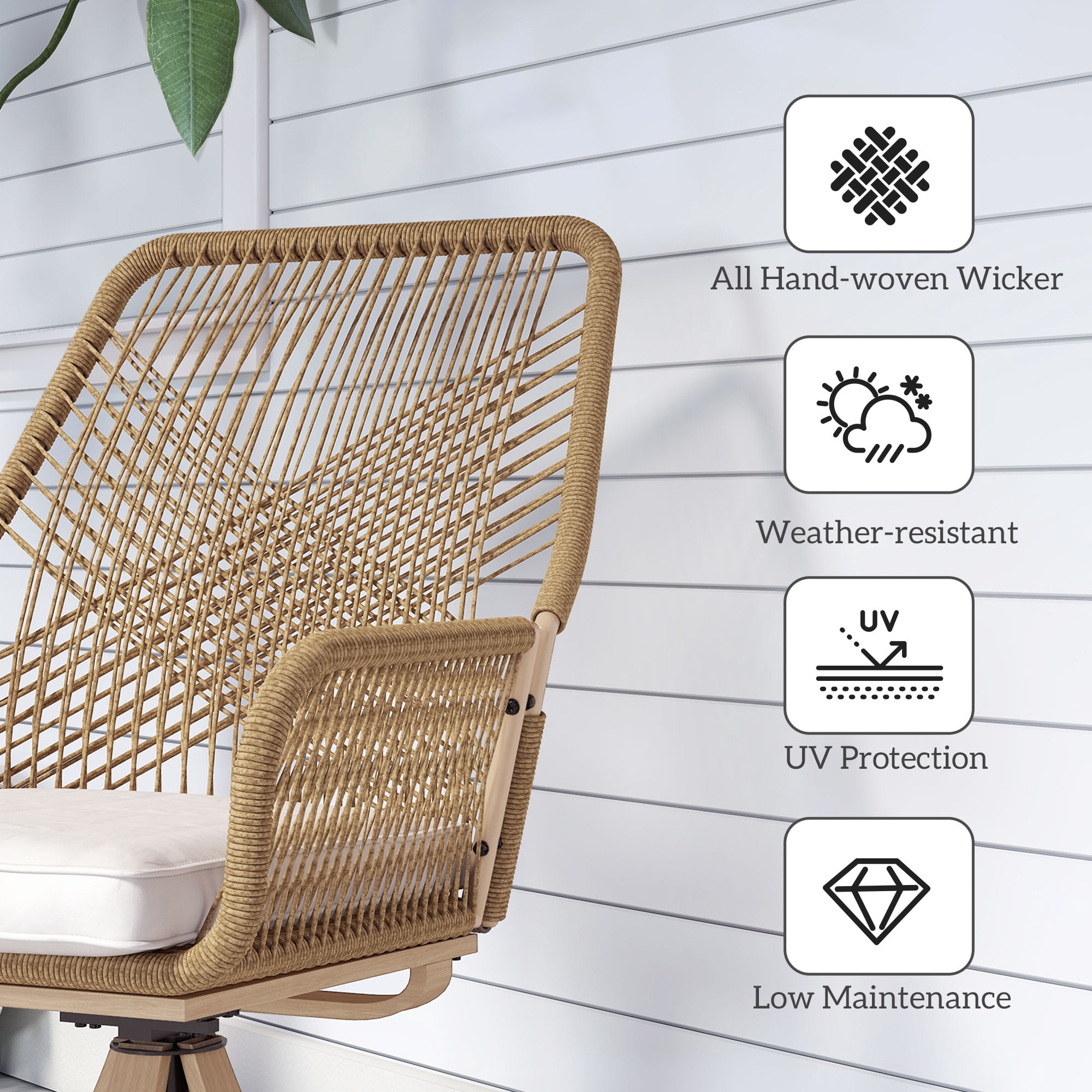 Outsunny Outdoor Patio Swivel Chairs Set of 2, Rattan Patio Dining Chairs with Soft Cushions and Metal Frame for Backyard, Lawn, Porch, Garden, Khaki