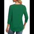 thumbnail image 4 of Blusas de Mujer con Mangas 3/4, Cuello Redondo, Túnicas Casuales, Camisas Plisadas Básicas, Corte Holgado, 2025 Verde Oscuro L, 4 of 5