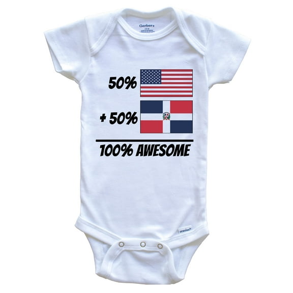 50% American Plus 50% Dominican Equals 100% Awesome Cute Dominican Republic Flag Baby Bodysuit, 0-3 Months White